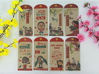 Xấp 6 bao lì xì Vintage nguyên tờ tiền số 01